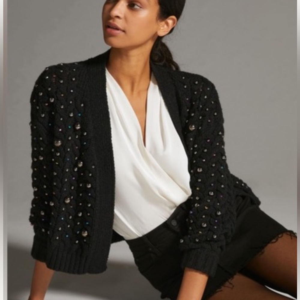 Maeve by Anthropologie black beaded cardigan OS